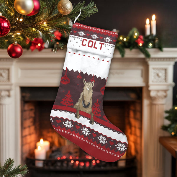 Custom Name Equestrian Holiday Stocking, Personalized Horse Christmas Stocking, Horse Lover Xmas Stocking, Country Farmhouse 