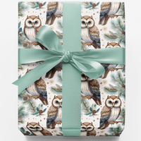 Watercolor Woodland Christmas Gift Wrap, Winter Owl Wrapping Paper, Pinecone Snowy Present Wrap, Nature Holiday Gift Wrap Paper Roll