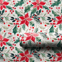 Holly Berry Christmas Gift Wrap, Watercolor Poinsettia Wrapping Paper, Botanical Holiday Wrapping Paper, Festive Floral Gift Wrap Roll