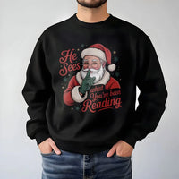 Humorous Bookish Santa Crewneck, He Sees What You've Been Reading Sweatshirt, Smut Reader Christmas Sweater, Booktok Romantasy Present