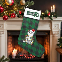 Green Buffalo Plaid Kitten Stocking, Personalized Cat Christmas Stocking, Custom Pet Holiday Stocking, Festive Velboa Mantel Decor Present