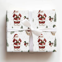 Duck Hunter Gift Wrap, Santa and Mallard Duck Wrapping Paper, Watercolor Christmas Wrapping Paper, Nature Lover Holiday Present Gift Wrap