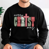 Merry Christmas Sweatshirt, Plaid Cross Sweatshirt, Faith Based Xmas Crewneck, Christian Holiday Sweatshirt, Religious Present for Women