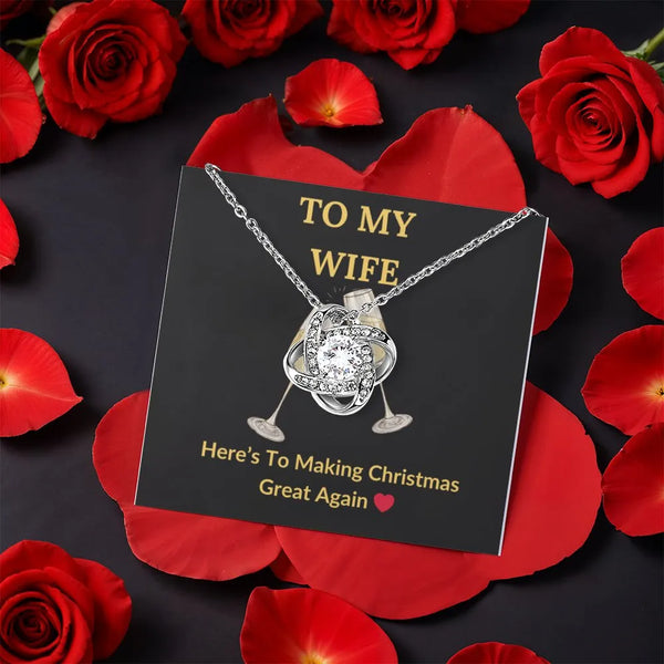 Romantic Christmas Present for Wife, Wife Love Knot Necklace, CZ Crystal Knot Necklace, Rotating Rose Box Jewelry, Keepsake P