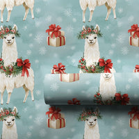 Festive Holiday Llama Gift Wrap, Christmas Llama Wrapping Paper, Adorable Animal Wreath Llama Wrapping Paper, Winter Snowflakes Gift Wrap Roll