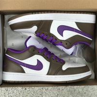 Low Top Sneakers, White Purple Brown Colorway, Lace Up Design, Casual Gift for Sneaker Fans