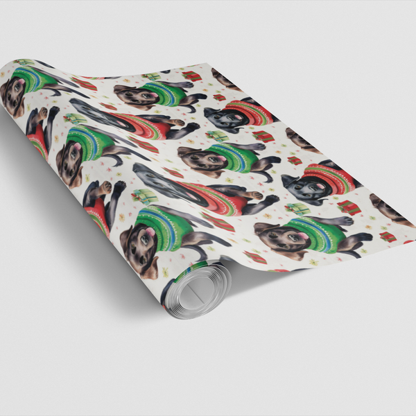 Adorable Dog Holiday Gift Wrap, Black Labrador Christmas Wrapping Paper, Black Lab Present Wrapping Paper, Dog Lover Holiday 