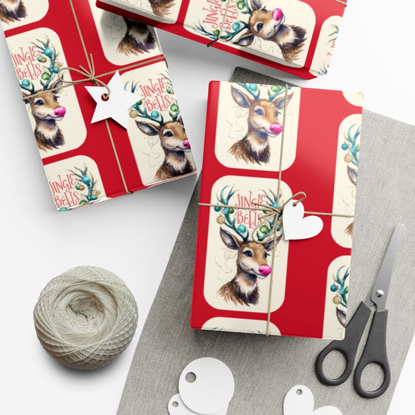 Jingle Bells Deer Gift Wrap, Christmas Reindeer Wrapping Paper, Festive Holiday Wrapping Paper, Winter Deer Present Wrap, Xma