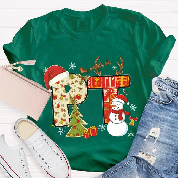 PT Snowman Graphic Tee, Physical Therapy Christmas Shirt, Physical Therapist Holiday T-Shirt, Winter Rehab Clinic Tee, PT Chr