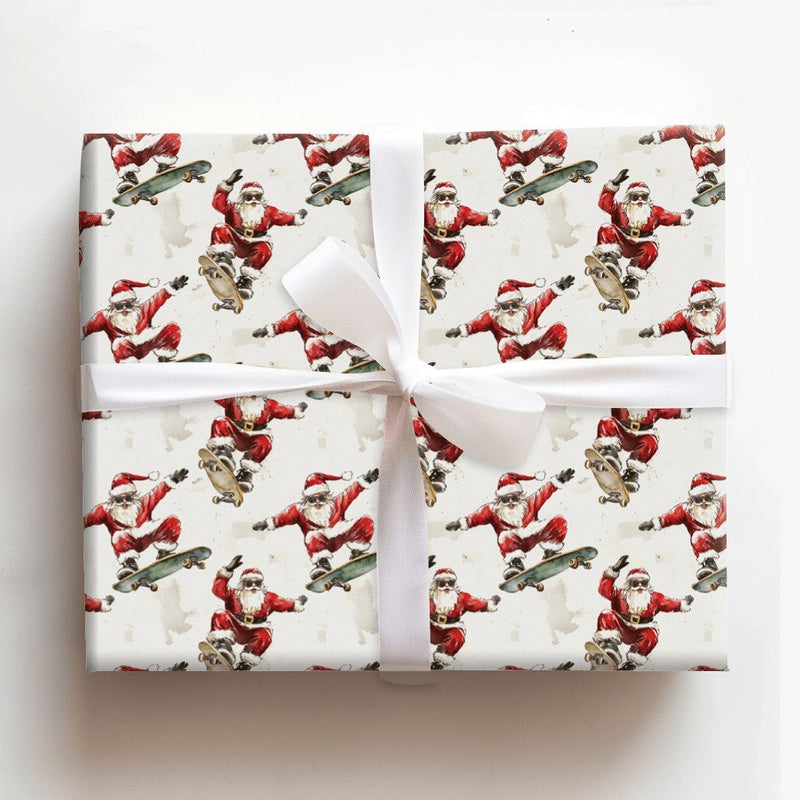 Sunglasses Santa Gift Wrap, Skateboarding Santa Wrapping Paper, Humorous Christmas Wrapping Paper, Skater Santa Holiday Paper, Xmas Gift Wrap