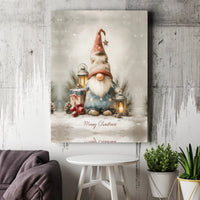 Watercolor Holiday Gnome Print, Christmas Gnome Canvas Wall Art, Festive Xmas Lantern Poster, Winter Home Decor Digital Download