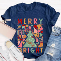 Festive Holiday Graphic Tee, Merry and Bright Christmas Trees T-Shirt, Adorable Winter Tree Shirt, Christmas Season Unisex Apparel Present