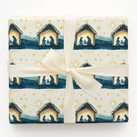 Holy Family Manger Gift Wrap, Nativity Scene Christmas Wrapping Paper, Starry Night Religious Holiday Wrapping Paper, Christian Gift Wrap