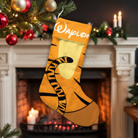 Custom Name Kids Holiday Stocking, Personalized Tiger Christmas Stocking, Velboa Animal Xmas Stocking, Fireplace Mantel Decor Present