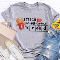 Humorous Teacher Christmas T-Shirt, I Teach Smart Cookies to Read Shirt, Holiday Reading Teacher Tee, Adorable Xmas Cookie Shirt, Teacher Xmas Present