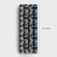 Snowy Night City Gift Wrap, Winter Cityscape Wrapping Paper, Watercolor Urban Skyline Wrapping Paper, Comfy Christmas Holiday Gift Wrap Roll