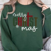 Christian Cross Merry Christ-Mas Crewneck, Religious Christmas Sweatshirt, Faith Holiday Sweatshirt, Scripture Graphic Pullover Present