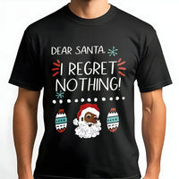 Humorous African American Santa Graphic Tee, Black Santa I Regret Nothing Christmas T-Shirt, Adult Sarcastic Holiday Shirt, Xmas Gag Present