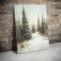 Snowy Pine Tree Path Painting Print, Winter Forest Canvas Wall Art, Serene Christmas Landscape Poster, Digital Download Decor