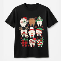 Adorable Teeth Characters Holiday Graphic Tee, Dental Christmas Shirt, Dentist Dental Hygienist T-Shirt, Assistant Clinic Apparel Present
