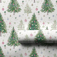 Festive Bauble Holiday Gift Wrap, Watercolor Christmas Trees Wrapping Paper, Snowflake Christmas Wrapping Paper, Winter Gift Wrap Roll