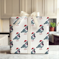 Santa Hat Bird Gift Wrap, Humorous Pigeon Christmas Wrapping Paper, Pigeon Wrapping Paper Roll, Holiday Wrapping Paper, Bird Lover Gift Wrap