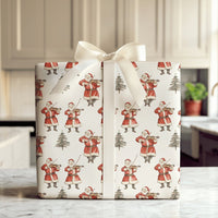 Musical Christmas Gift Wrap, Vintage Santa Violin Wrapping Paper, Cream Holiday Present Paper, Retro Musician Xmas Gift Wrap, Tree Wrap Roll