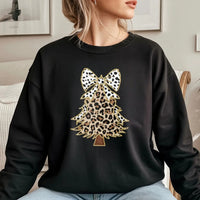 Trendy Holiday Bow Sweatshirt, Leopard Christmas Tree Sweatshirt, Adorable Xmas Tree Sweatshirt, Preppy Winter Pullover, Womens Christmas Present