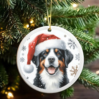 Santa Hat Bernese Christmas Ornament, Bernese Mountain Dog Ornament, Ceramic Dog Lover Holiday Ornament, Festive Pet Tree Decor, Puppy Present