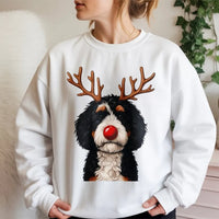 Humorous Reindeer Dog Sweatshirt, Bernadoodle Christmas Sweatshirt, Holiday Bernedoodle Crewneck, Comfy Dog Lover Xmas Graphic Sweatshirt