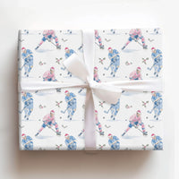 Watercolor Sports Christmas Gift Wrap, Hockey Player Santa Hat Wrapping Paper, Ice Hockey Wrapping Paper Roll, Festive Sports Present Wrap