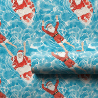 Tropical Summer Pool Gift Wrap, Swimming Santa Wrapping Paper, Humorous Christmas Vacation Wrapping Paper, Beach Holiday Gift Wrap