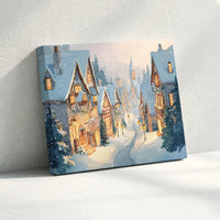 Winter Town Watercolor Canvas, Christmas Village Canvas Wall Art, Holiday Seasonal Canvas Print, Comfy Xmas Wall Decor, Christmas Present