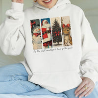 Retro Santa Reindeer Snowman Hoodie, Vintage Christmas Hoodie, Coquette Bow Xmas Sweatshirt, Holiday Graphic Hoodie, Winter Christmas Present