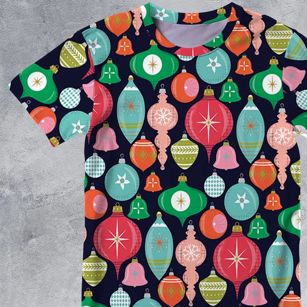 Retro Holiday Ornaments Tee, Christmas Ornaments Shirt, Festive Christmas Baubles T-Shirt, Vintage Xmas Shirt, Holiday Season
