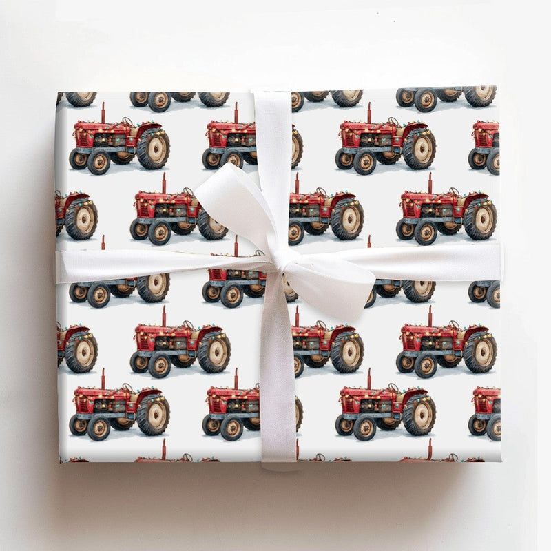 Rustic Farm Tractor Gift Wrap, Vintage Red Tractor Wrapping Paper, Farmhouse Christmas Wrapping Paper, Country Holiday Gift Wrap Roll