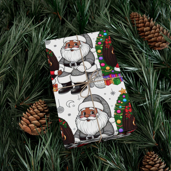 African American Santa Gift Wrap, Black Santa Claus Wrapping Paper, Melanin Holiday Gift Wrapping Paper, Festive Christmas Pa