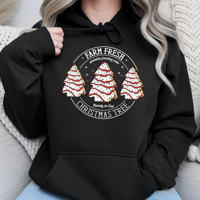 Humorous Cookie Dough Christmas Hooded Sweatshirt, Farm Fresh Christmas Tree Hoodie, Retro Holiday Cookie Tree Hoodie, Christmas Baking Present