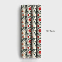 Vintage Pine Branch Gift Wrap, Red Ornament Wrapping Paper, Cream Christmas Snowflake Wrapping Paper, Retro Holiday Present Wrapping Paper