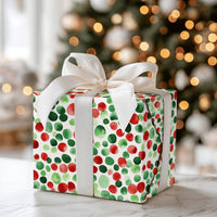 Red and Green Gift Wrap, Polka Dot Christmas Wrapping Paper, Watercolor Holiday Wrapping Paper, Festive Gift Wrap Roll, Xmas Present Paper