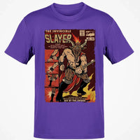 Retro Christmas Horror Graphic Tee, Krampus Slayer Vintage Comic T-Shirt, Creepy Holiday Monster Slayer Shirt, Dark Yuletide Graphic Top