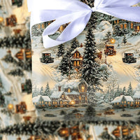 Snowy Town Holiday Gift Wrap, Classic Cars Winter Village Christmas Wrapping Paper, Vintage Xmas Wrapping Paper, Festive Gift Wrap Roll