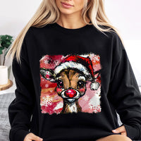 Adorable Red Nosed Reindeer Sweatshirt, Reindeer Christmas Sweatshirt, Festive Holiday Crewneck, Retro Winter Graphic Reindeer Sweatshirt