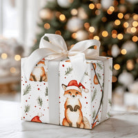 Santa Hat Animal Gift Wrap, Christmas Fox Wrapping Paper, Adorable Woodland Fox Wrapping Paper, Holiday Gift Wrap, Winter Forest Wrapping Paper