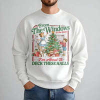 Humorous Retro Holiday Crewneck, Deck the Halls Christmas Sweatshirt, Vintage Christmas Party Sweater, Adorable Holiday Present Sweatshirt for Her