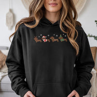 Humorous Wiener Dog Santa Hat Hooded Sweatshirt, Christmas Dachshund Hoodie, Holiday Puppy Graphic Sweater, Xmas Dog Mom Lover Present