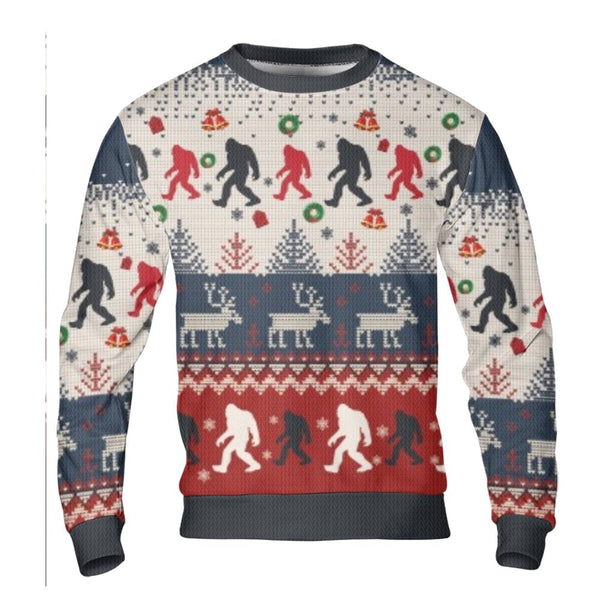 Sasquatch Holiday Sweater, Bigfoot Ugly Christmas Sweater, Humorous Bigfoot Xmas Sweater, Festive Reindeer Crewneck Sweatshir