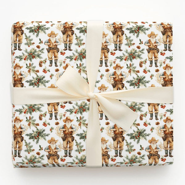 Rustic Country Christmas Gift Wrap, Western Cowboy Santa Wrapping Paper, Cowboy Hat Santa Holiday Paper, Pinecone Present Wra