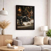 Christmas Tree Nutcracker Canvas Print, Sleeping Black Cat Canvas Wall Art, Holiday Cat Canvas Decor, Comfy Winter Wall Art, Cat Lover Present