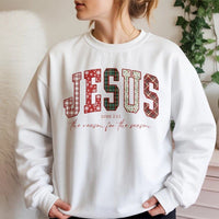 Plaid Religious Christmas Sweater, Jesus the Reason for the Season Sweatshirt, Christian Holiday Crewneck Sweatshirt, Faith Graphic Pullover